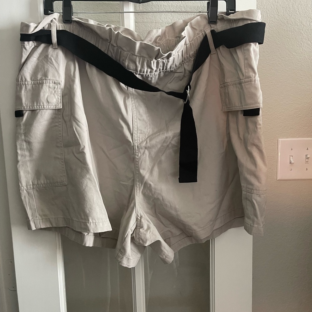 Beige Cargo Shorts with Black Belt